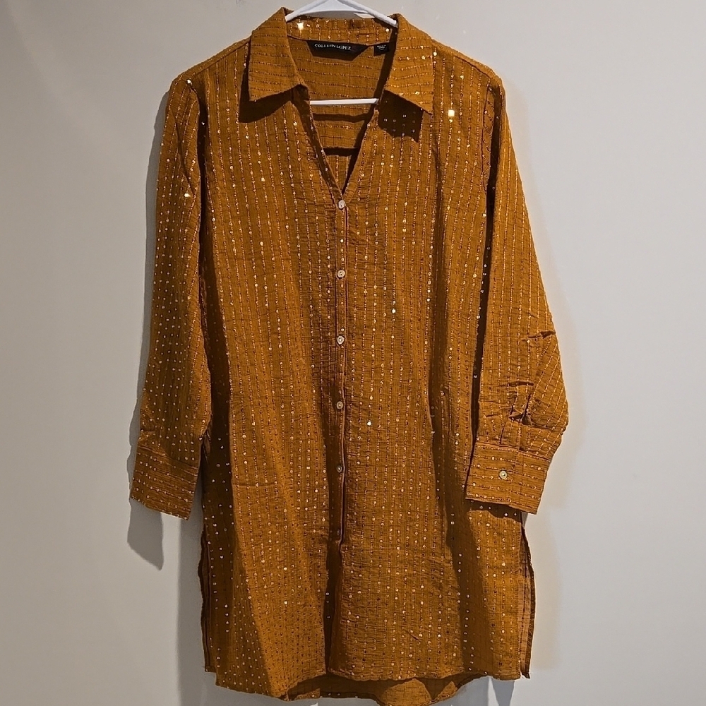 Colleen Lopez Brown Casual Button Down Shirt Relaxed Fit - Picture 1 of 6